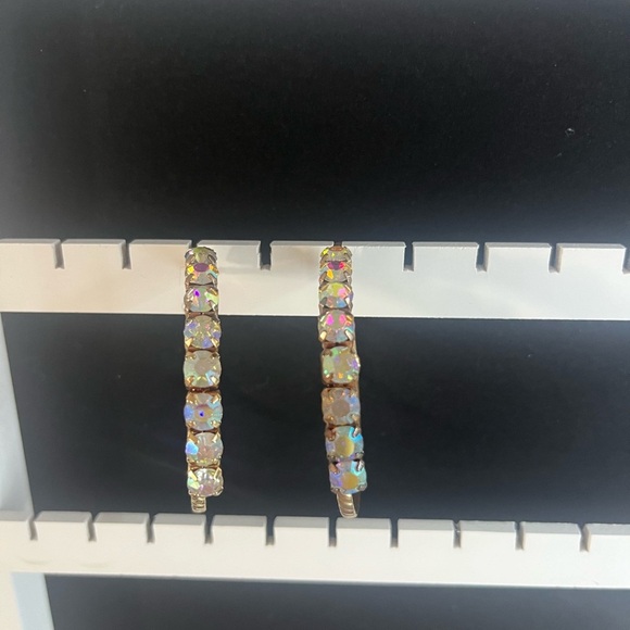 Rhinestone 2 inch Hoop Earrings gold tone multi - Picture 9 of 9
